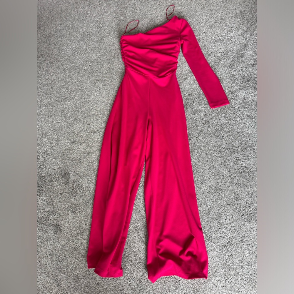 Zara One Shoulder jumpsuit in Vibrant Pink